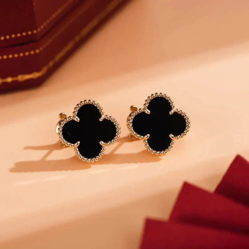 [ROSE]CLOVER MEDIUM 1 MOTIFS  ONYX STUD EARRINGS