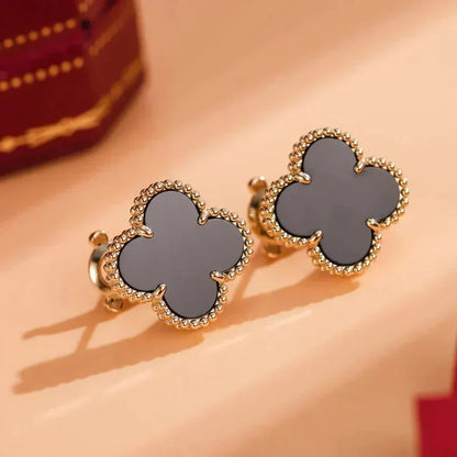 [ROSE]CLOVER MEDIUM 1 MOTIFS  ONYX STUD EARRINGS