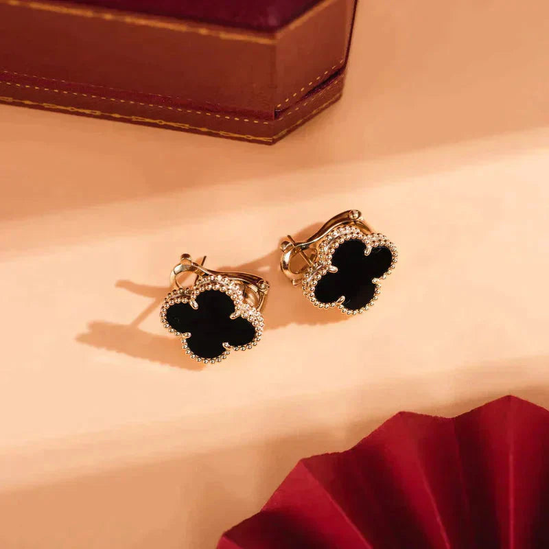 [ROSE]CLOVER MEDIUM 1 MOTIFS  ONYX STUD EARRINGS