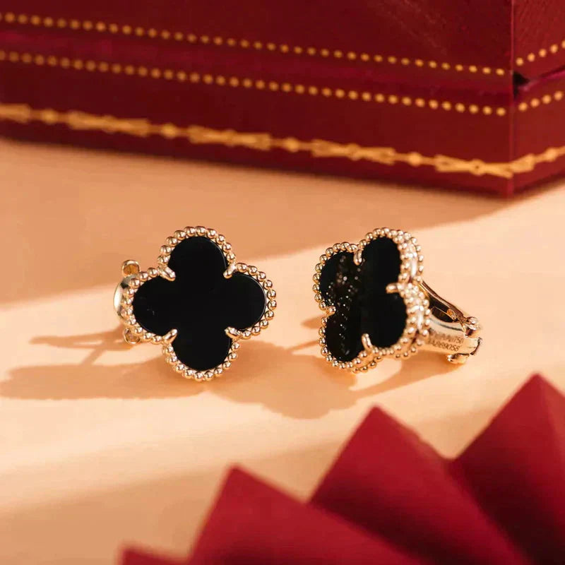 [ROSE]CLOVER MEDIUM 1 MOTIFS  ONYX STUD EARRINGS