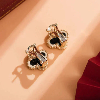 [ROSE]CLOVER MEDIUM 1 MOTIFS  ONYX STUD EARRINGS