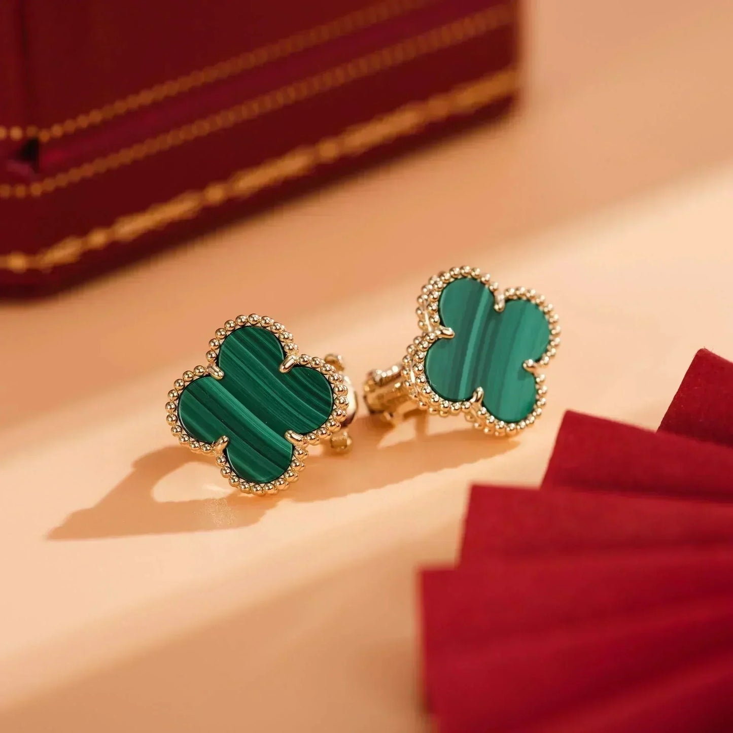 [ROSE]CLOVER MEDIUM 1 MOTIFS MALACHITE  EARRINGS