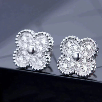 [ROSE]CLOVER 1 MOTIFS DIAMOND STUD EARRINGS SILVER