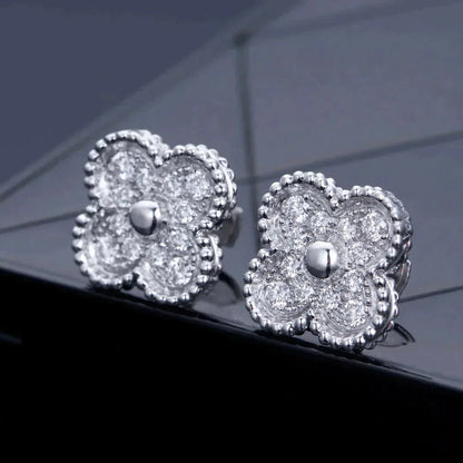 [ROSE]CLOVER 1 MOTIFS DIAMOND STUD EARRINGS SILVER