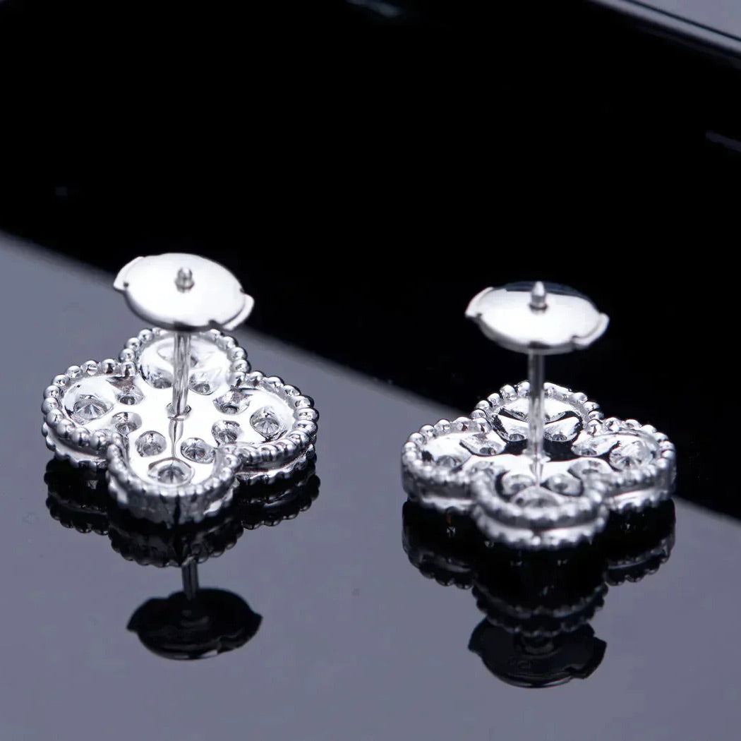 [ROSE]CLOVER 1 MOTIFS DIAMOND STUD EARRINGS SILVER