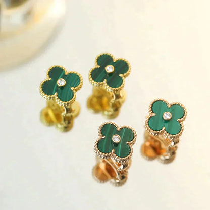 [ROSE]CLOVER MEDIUM 1 MOTIFS MALACHITE DIAMOND EARRINGS