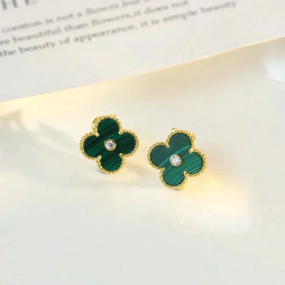 [ROSE]CLOVER MEDIUM 1 MOTIFS MALACHITE DIAMOND EARRINGS