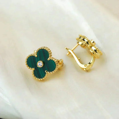 [ROSE]CLOVER MEDIUM 1 MOTIFS MALACHITE DIAMOND EARRINGS