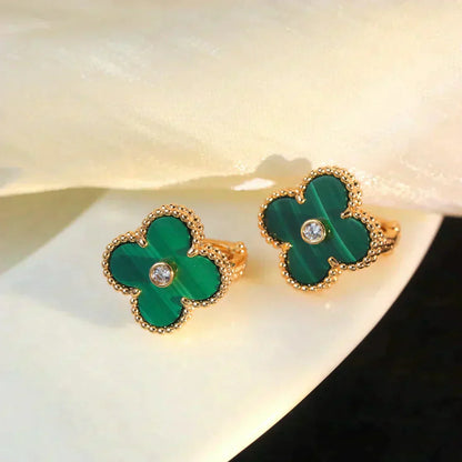 [ROSE]CLOVER MEDIUM 1 MOTIFS MALACHITE DIAMOND EARRINGS