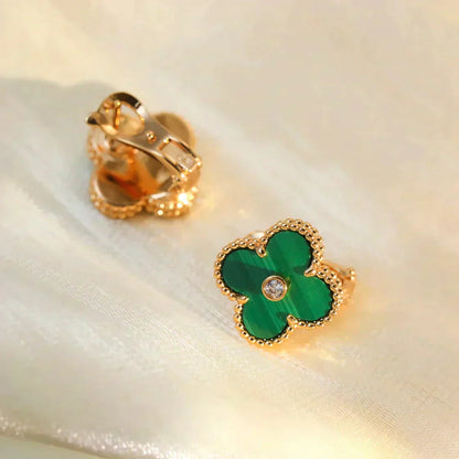 [ROSE]CLOVER MEDIUM 1 MOTIFS MALACHITE DIAMOND EARRINGS