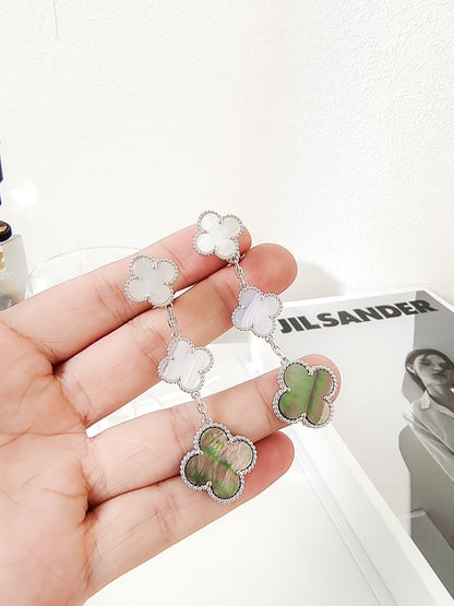 [ROSE]CLOVER 3 MOTIFS CHALCEDONY DARK MOP SILVER EARRINGS