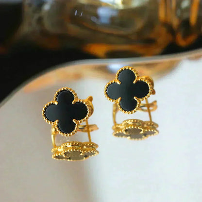 [ROSE]CLOVER MEDIUM 1 MOTIFS  ONYX STUD EARRINGS