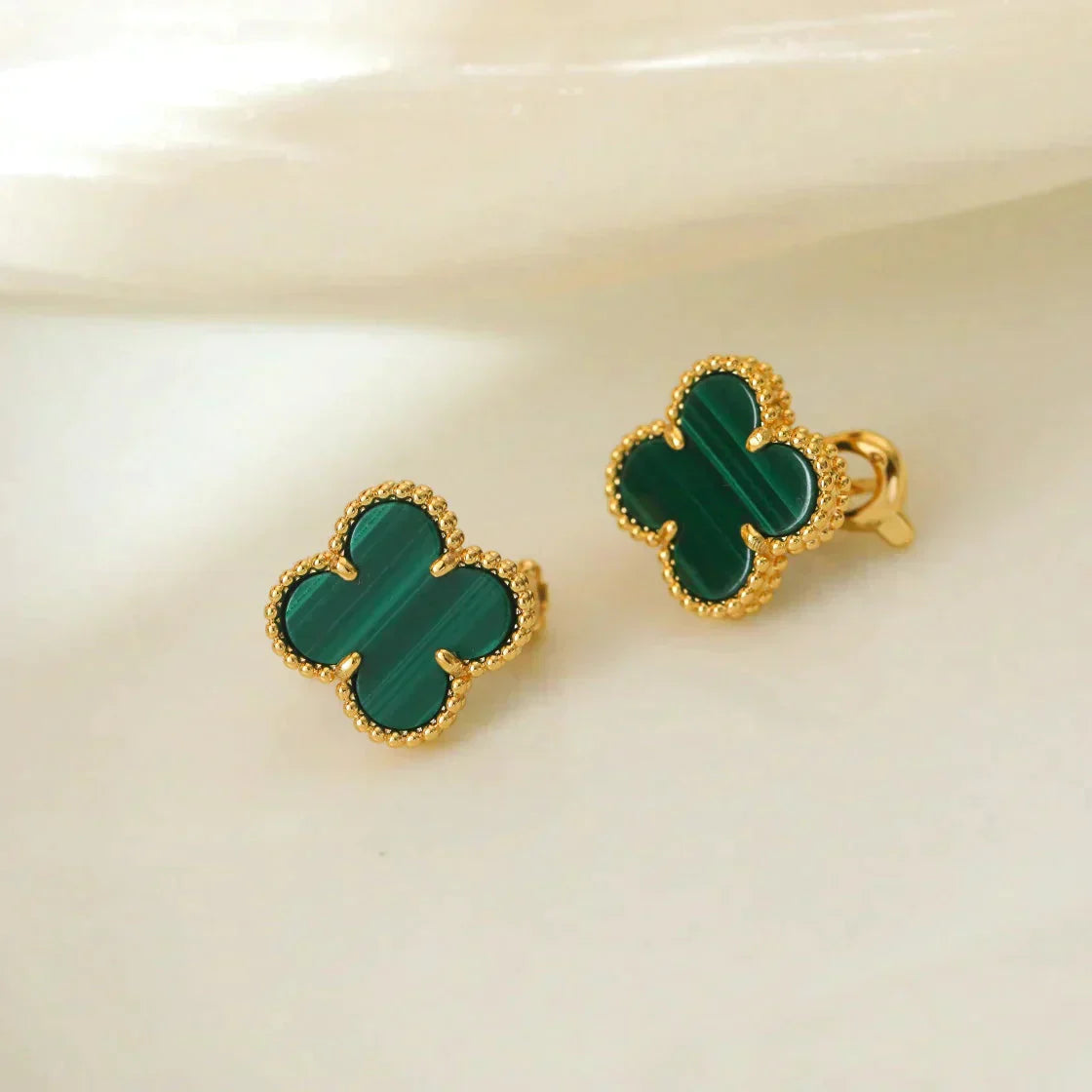 [ROSE]CLOVER MEDIUM 1 MOTIFS MALACHITE  EARRINGS