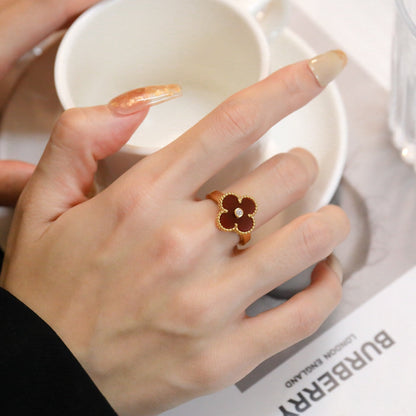 [ROSE]CLOVER CARNELIAN RING ROSE GOLD DIAMOND