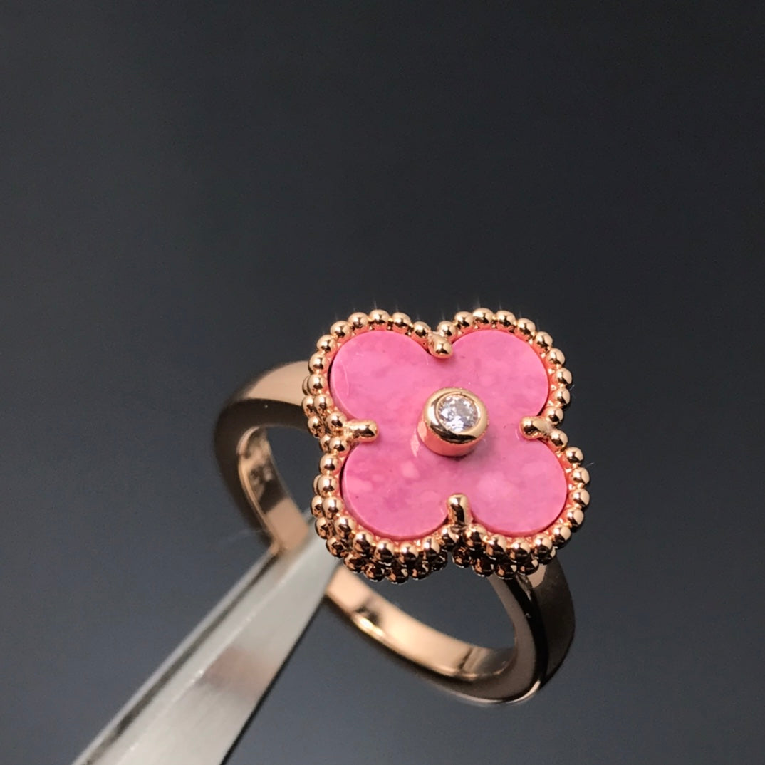 [ROSE]CLOVER RHODONITE ROSE GOLD RING