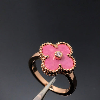 [ROSE]CLOVER RHODONITE ROSE GOLD RING