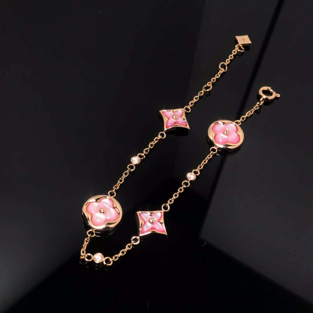 [Rose Jewels]STAR AND SUN 4 MOTIF PINK MOP PINK GOLD BRACELET