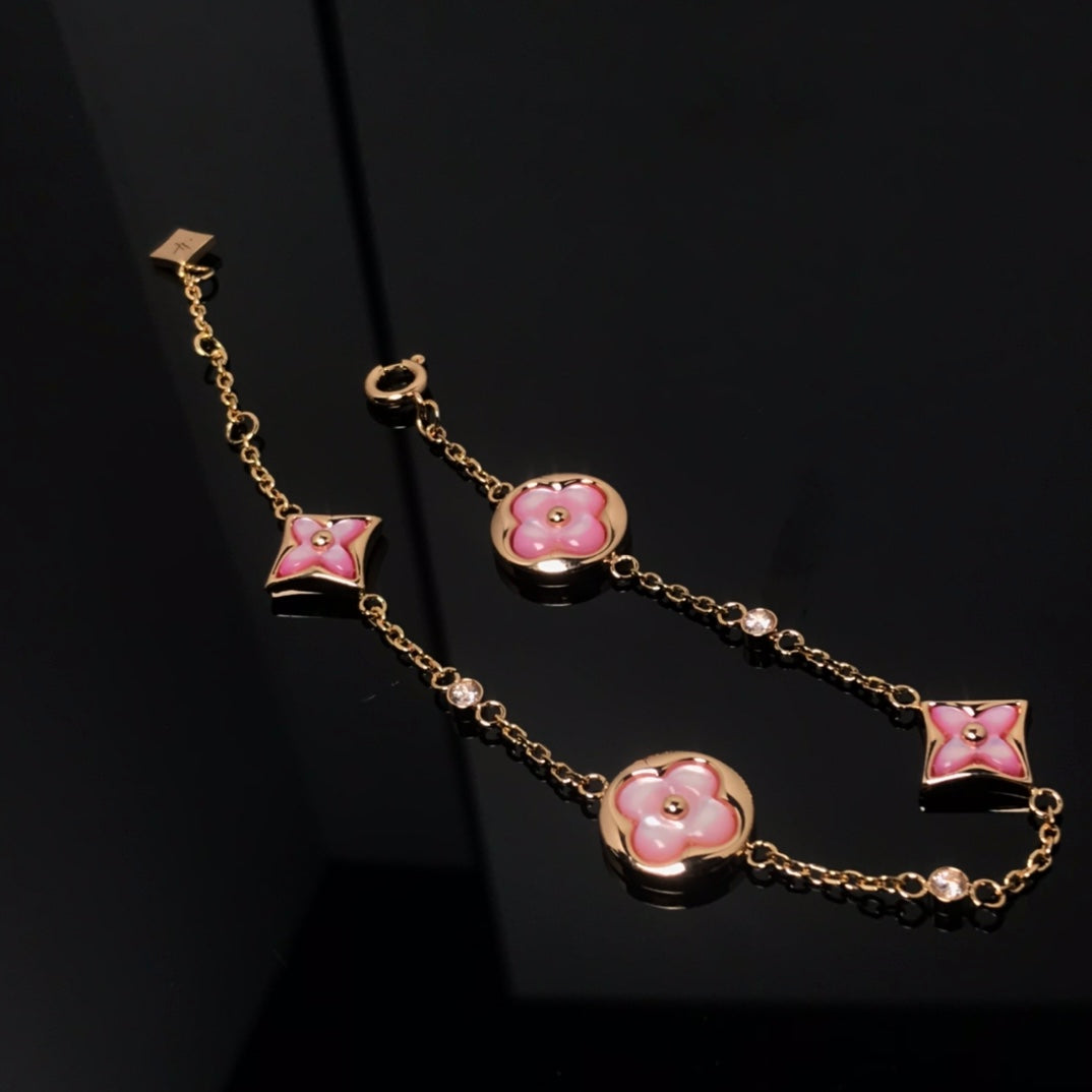 [Rose Jewels]STAR AND SUN 4 MOTIF PINK MOP PINK GOLD BRACELET