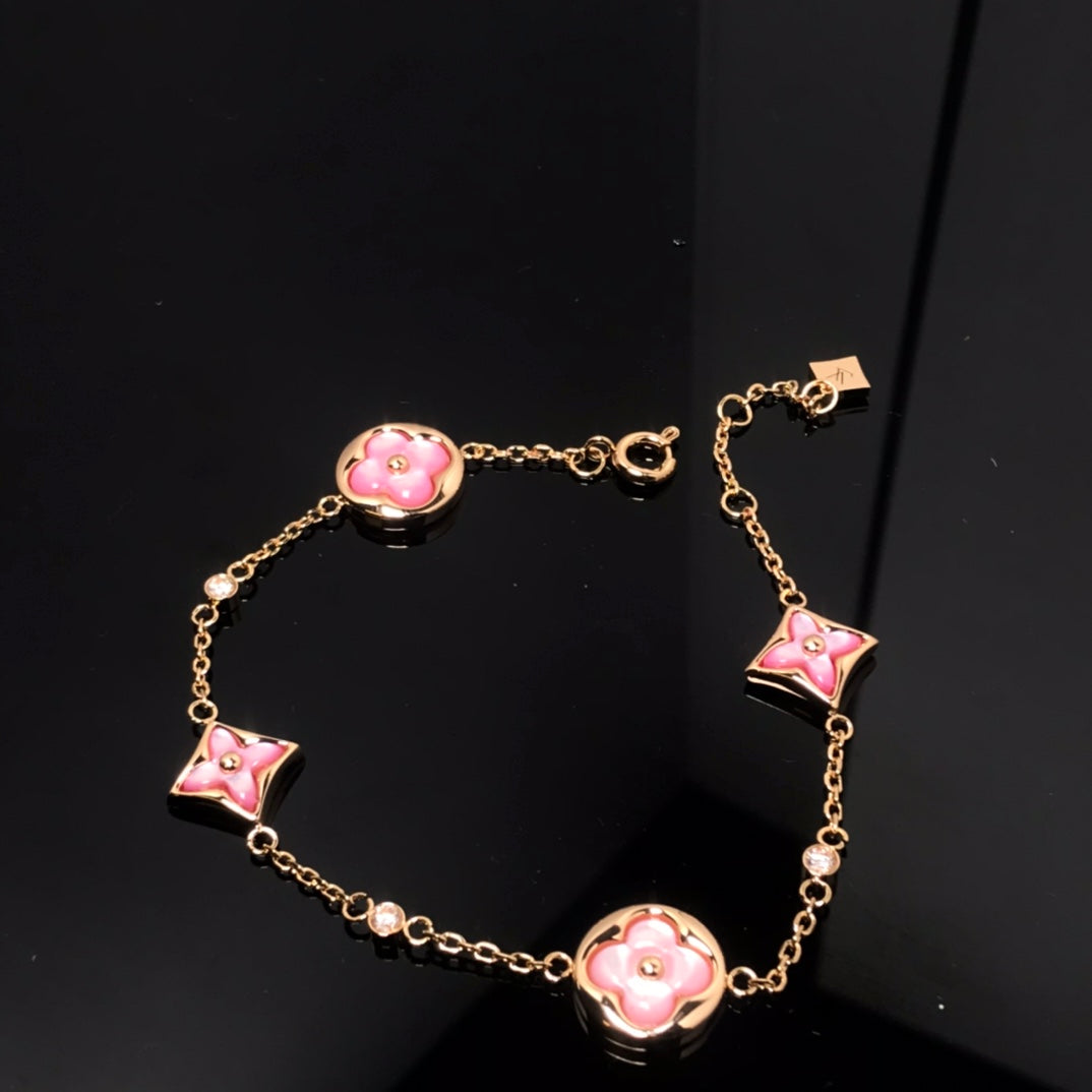 [Rose Jewels]STAR AND SUN 4 MOTIF PINK MOP PINK GOLD BRACELET