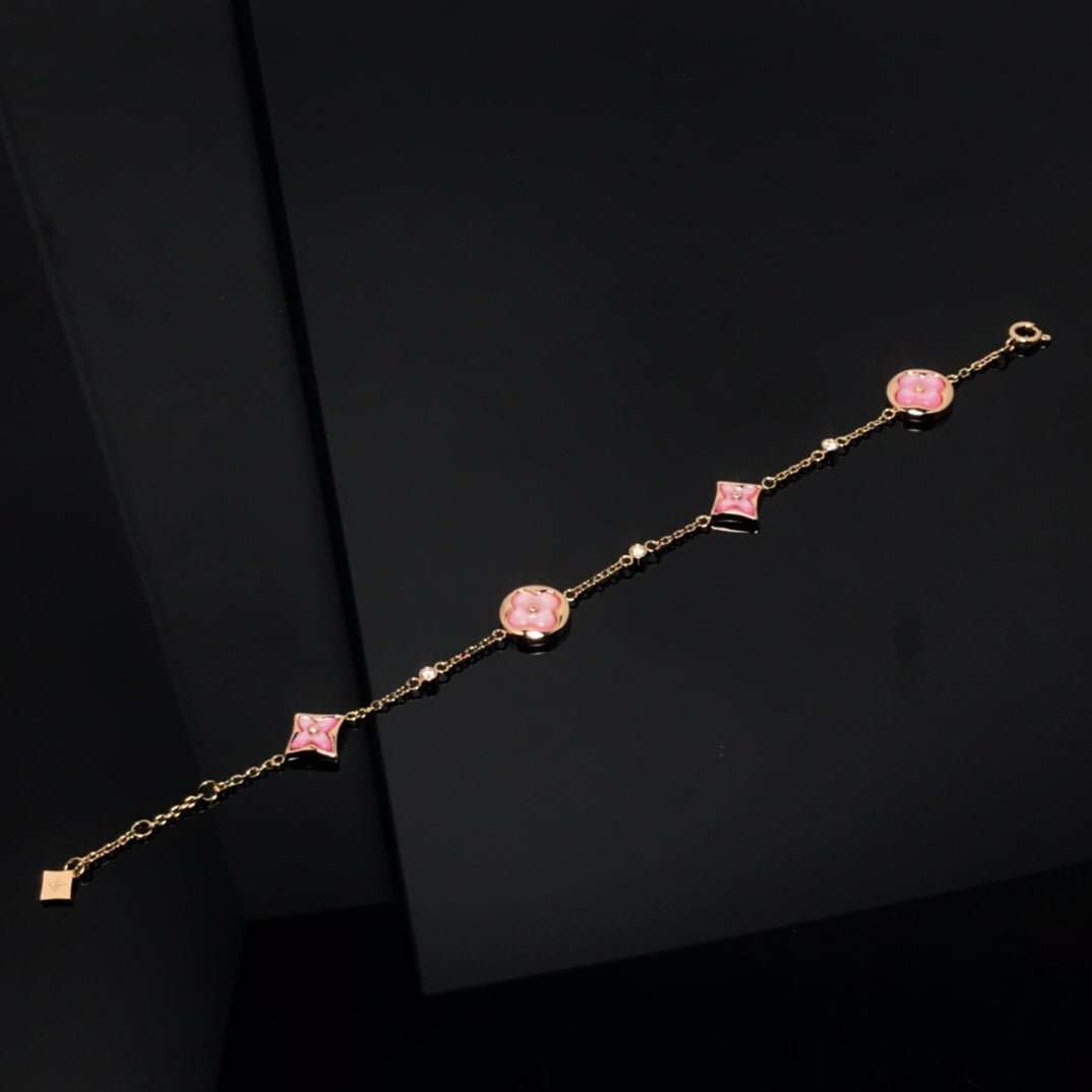 [Rose Jewels]STAR AND SUN 4 MOTIF PINK MOP PINK GOLD BRACELET