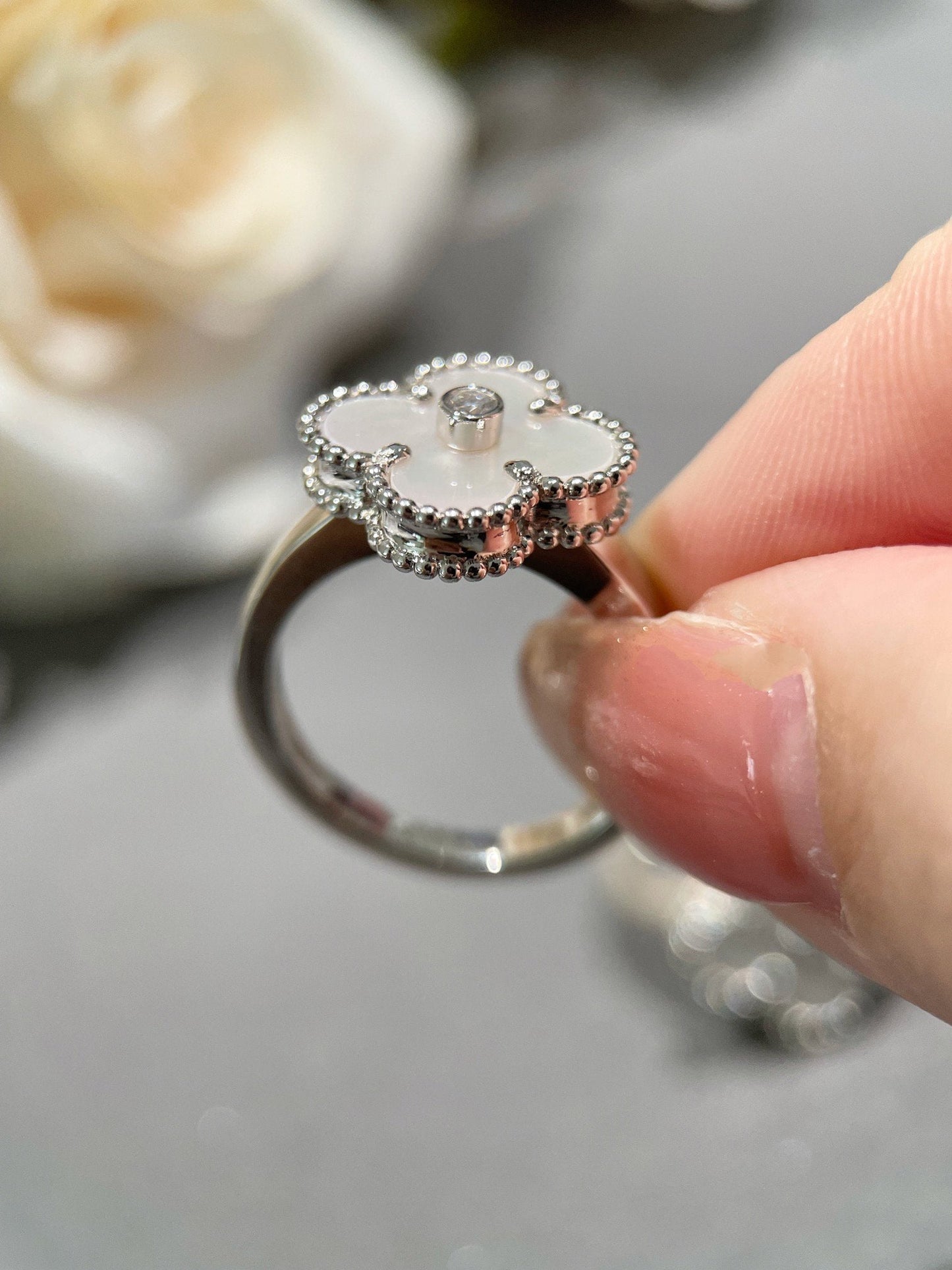 [ROSE]CLOVER SILVER MOP DIAMOND RING