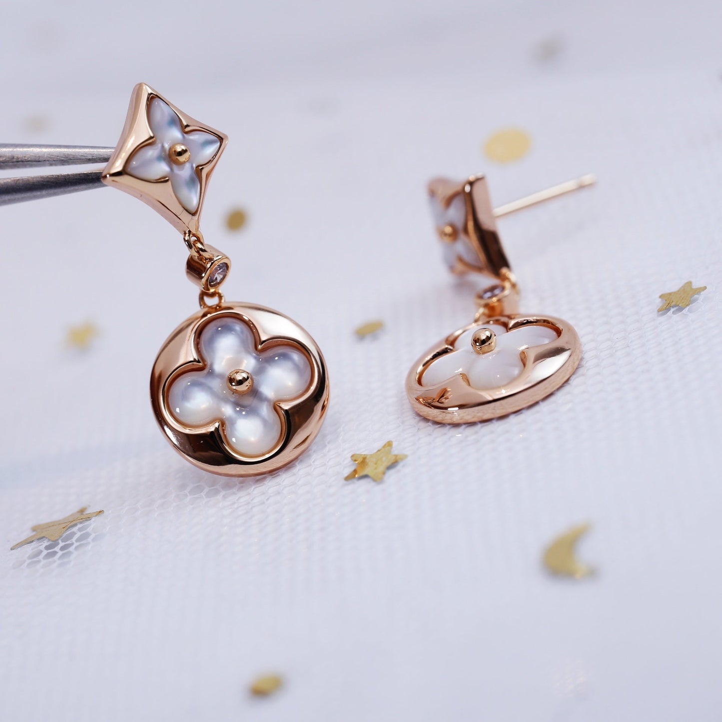 [Rose Jewels]STAR AND SUN PINK GOLD MOP DROP EARRINGS