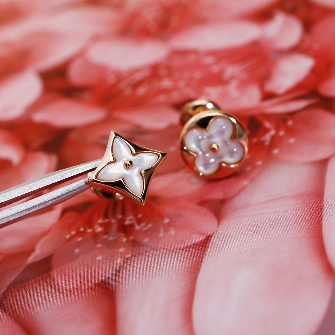 [Rose Jewels]Ohrstecker mit Stern und Sonne, Roségold, Perlmutt