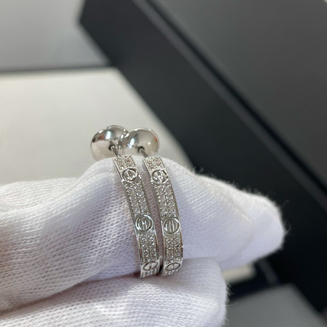 [ROSE]LOVE DIAMOND SILVER HOOP EARRINGS