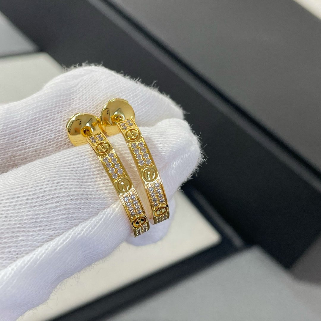 [ROSE]LOVE DIAMOND GOLD HOOP EARRINGS