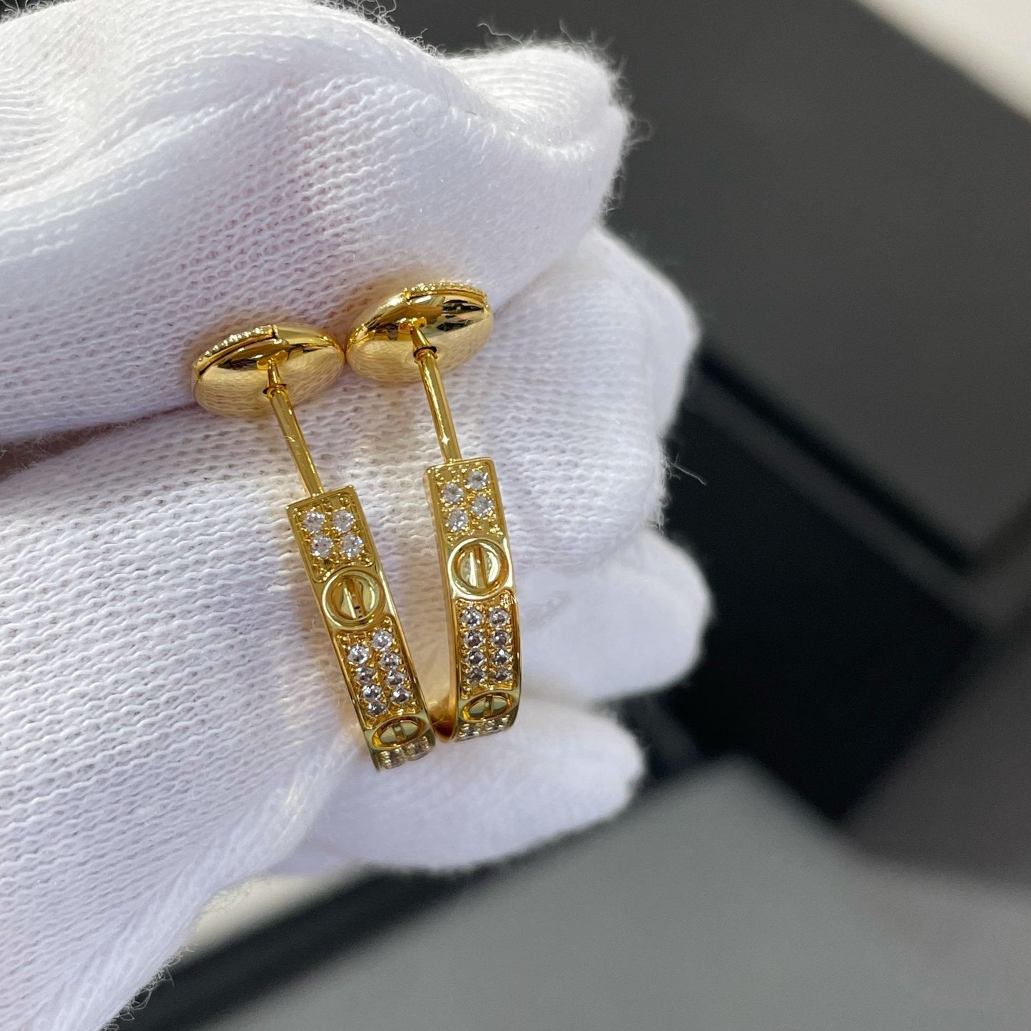 [ROSE]LOVE DIAMOND GOLD HOOP EARRINGS