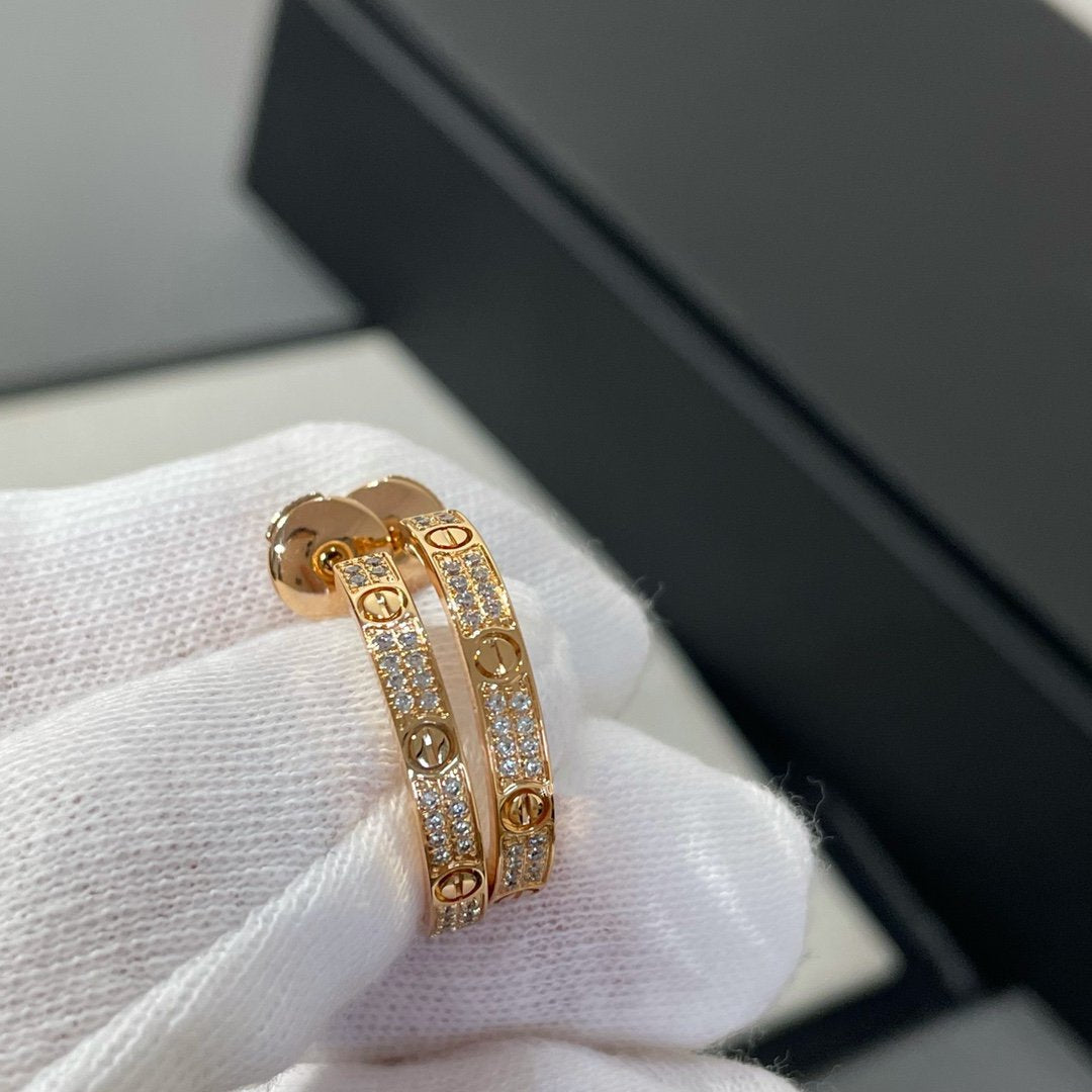 [ROSE]LOVE DIAMOND PINK GOLD HOOP EARRINGS