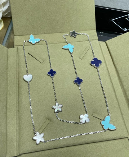 [ROSE]LUCKY CLOVER SILVER 11 MOTIF NECKLACE