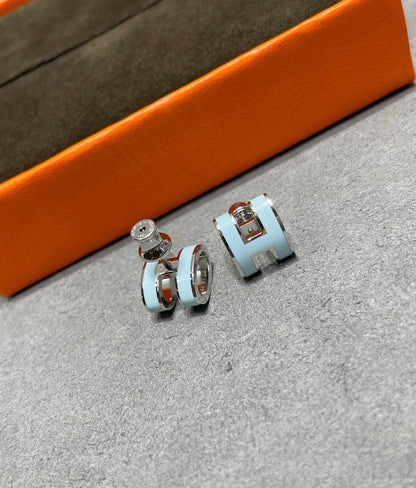 [Rose Jewels]POP H SKY BLUE STUD EARRINGS