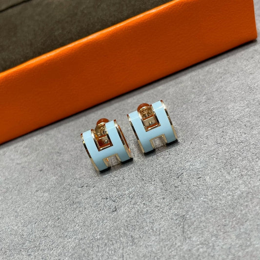 [Rose Jewels]POP H SKY BLUE STUD EARRINGS