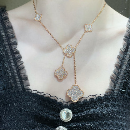 [ROSE]CLOVER 6 MOTIF DIAMOND PAVED NECKLACE