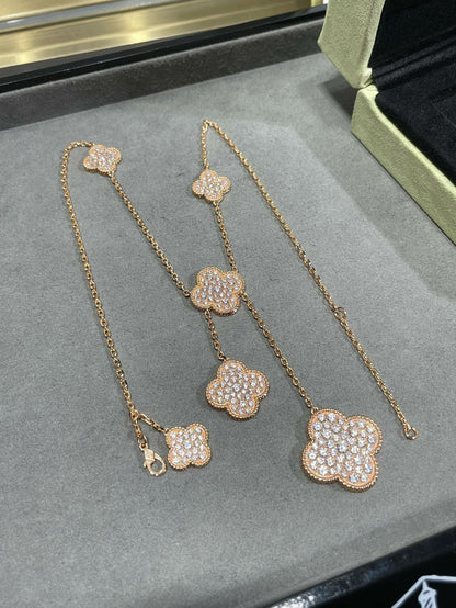 [ROSE]CLOVER 6 MOTIF DIAMOND PAVED NECKLACE