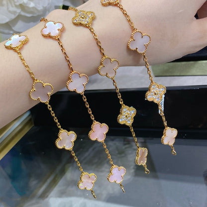 [ROSE]CLOVER 5 MOTIF DIAMOND PINK MOP PINK GOLD BRACELET