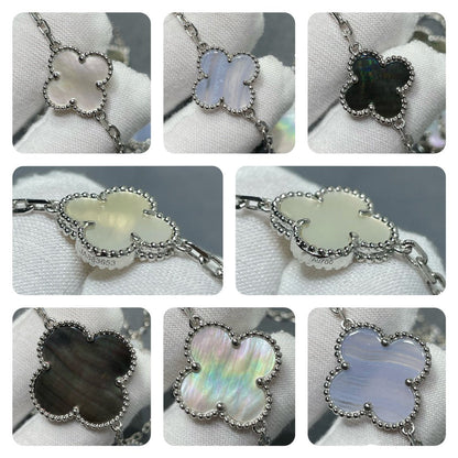 [ROSE]CLOVER 16 MOTIF CHALCEDONY MOP SILVER NECKLACE