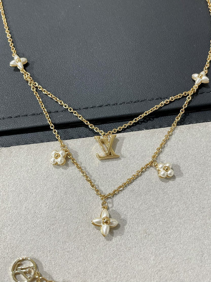 [Rose Jewels]LV FLOWERGRAM GOLD MOP DOPPELREIHIGE HALSKETTE