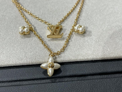 [Rose Jewels]LV FLOWERGRAM GOLD MOP DOPPELREIHIGE HALSKETTE