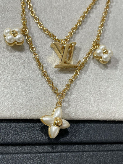 [Rose Jewels]LV FLOWERGRAM GOLD MOP DOPPELREIHIGE HALSKETTE