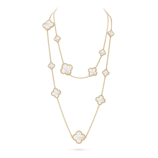 [ROSE]CLOVER 16 MOTIF WHITE MOP GOLD NECKLACE