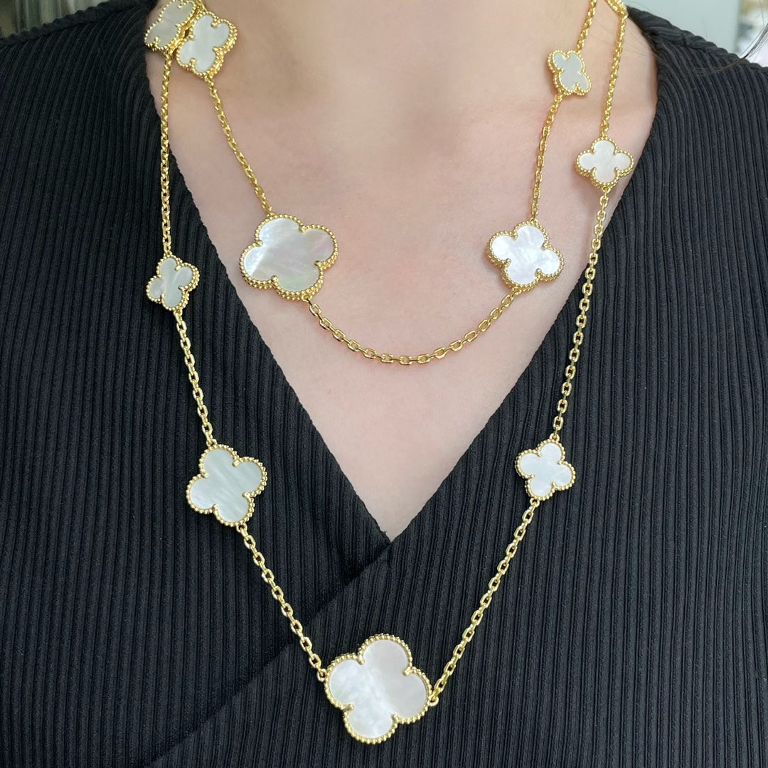 [ROSE]CLOVER 16 MOTIF WHITE MOP GOLD NECKLACE