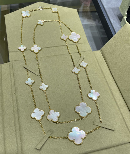 [ROSE]CLOVER 16 MOTIF WHITE MOP GOLD NECKLACE