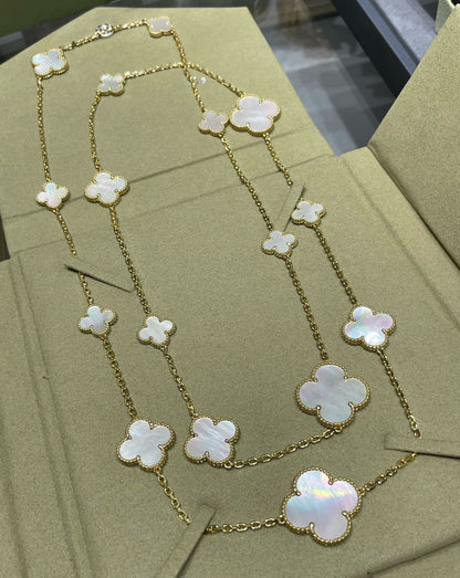 [ROSE]CLOVER 16 MOTIF WHITE MOP GOLD NECKLACE