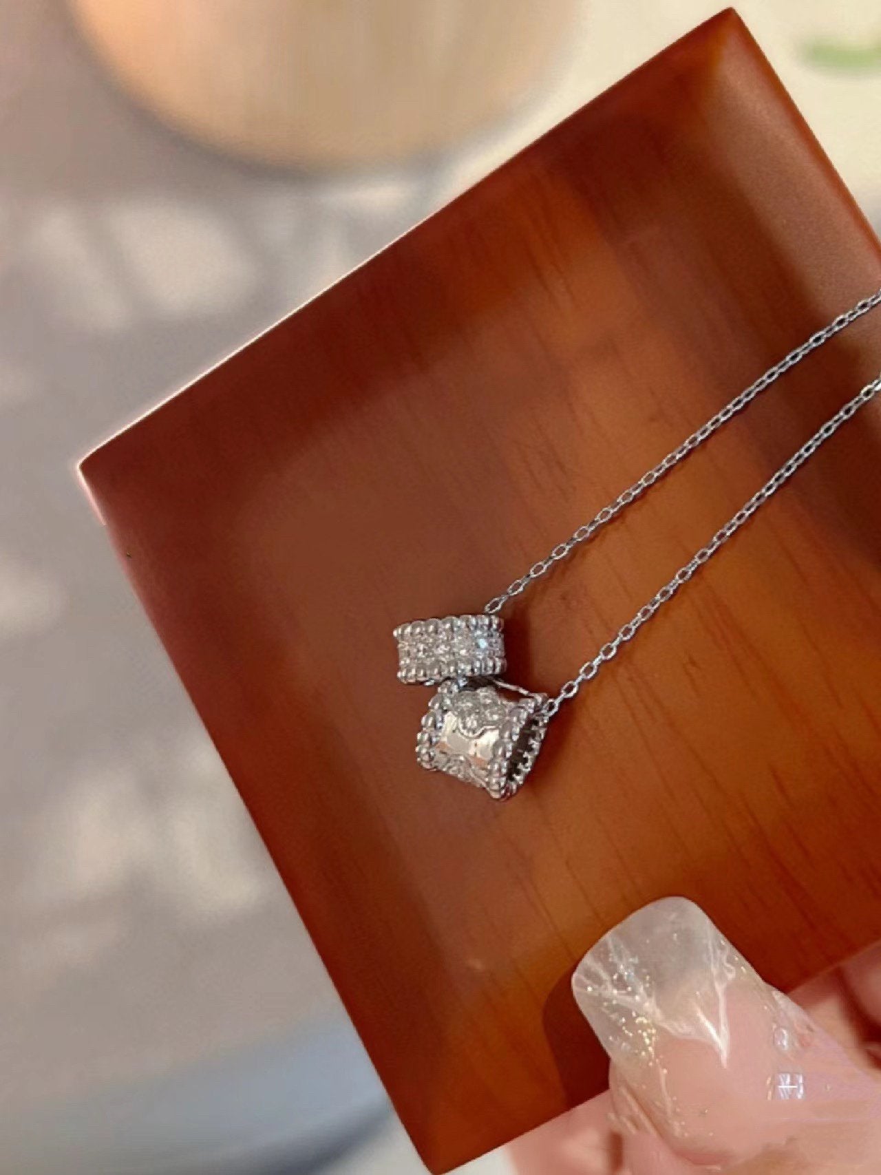 [ROSE]PERLEE DOUBLE PENDANT SILVER DIAMOND NECKLACE