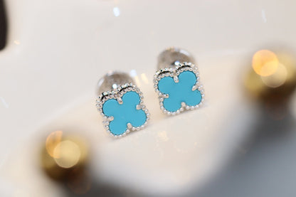 [ROSE]CLOVER MINI TURQUOISE SILVER STUD EARRINGS