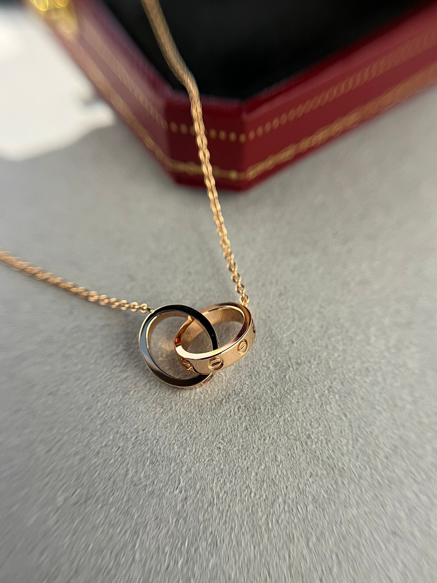 [ROSE]LOVE NECKLACE DOUBLE RING PINK GOLD