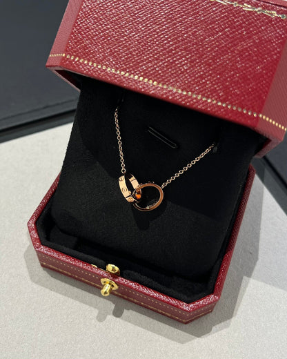 [ROSE]LOVE NECKLACE DOUBLE RING PINK GOLD