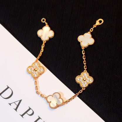 [ROSE]CLOVER BRACELET 5 MOTIF WHITE MOP DIAMOND